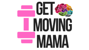 A picture of the logo for GetMovingMama.com, a website designed to encourage moms to keep moving physically and mentally.